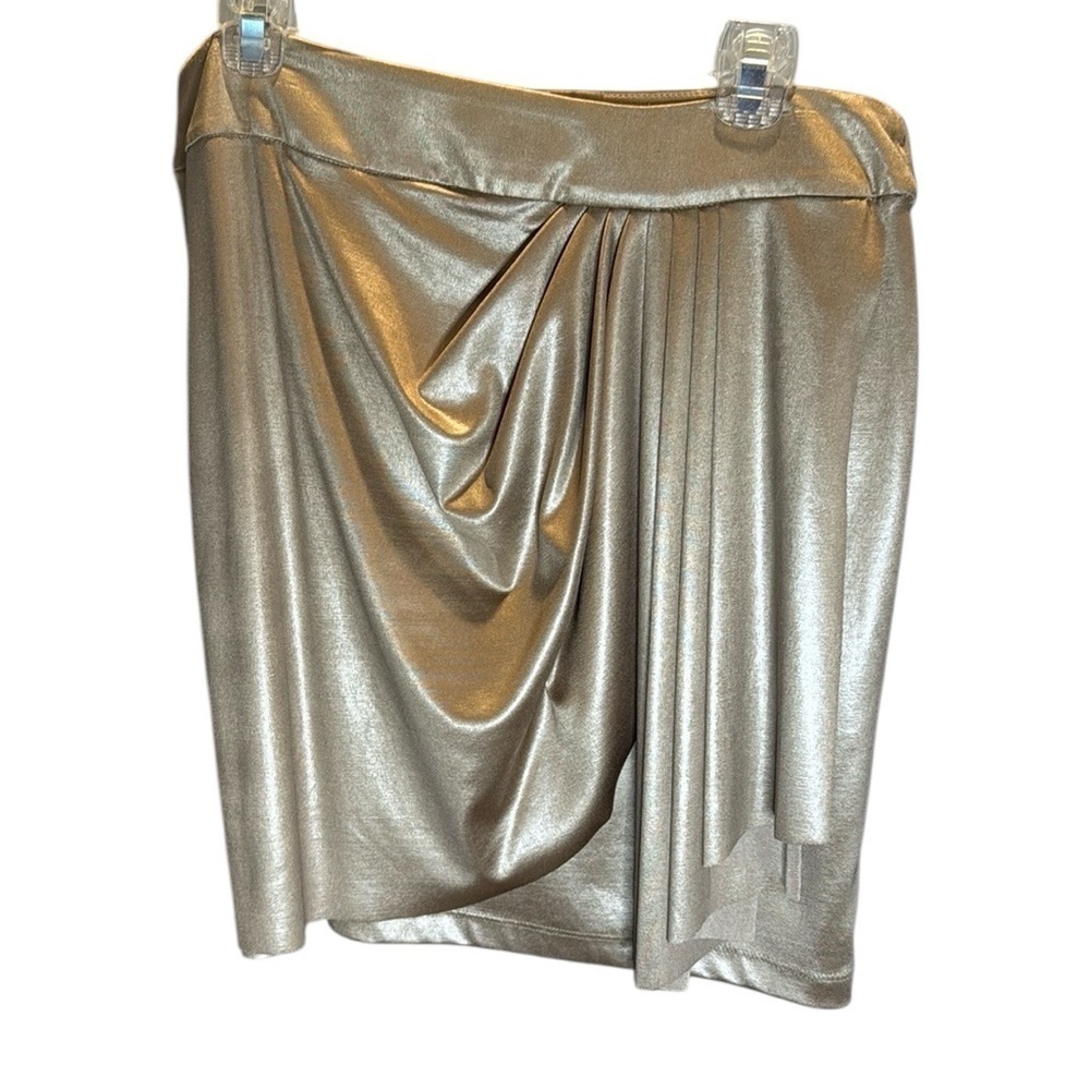 Cache Gold Metalic Shiny drape mini skirt size Large